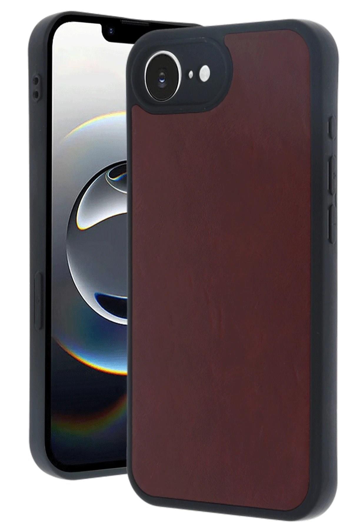 Mey İthalat®  iPhone 16E Kılıf Aras Deri Kapak - Bordo