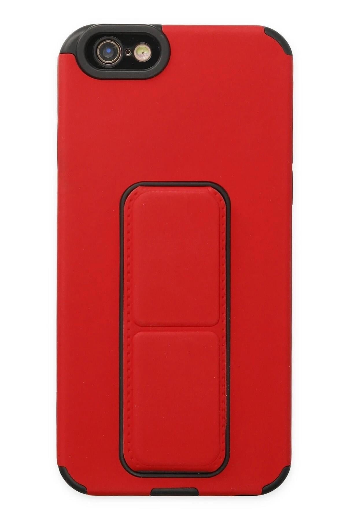Mey İthalat®  iPhone 6 Kılıf Mega Standlı Silikon - Kırmızı