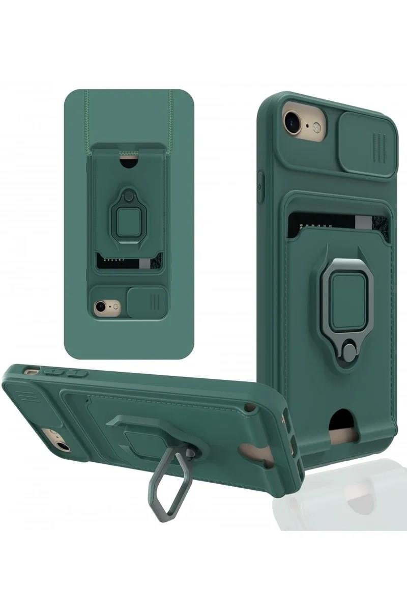 Mey İthalat®  iPhone 6 Kılıf Zuma Kartvizitli Yüzüklü Silikon - Yeşil