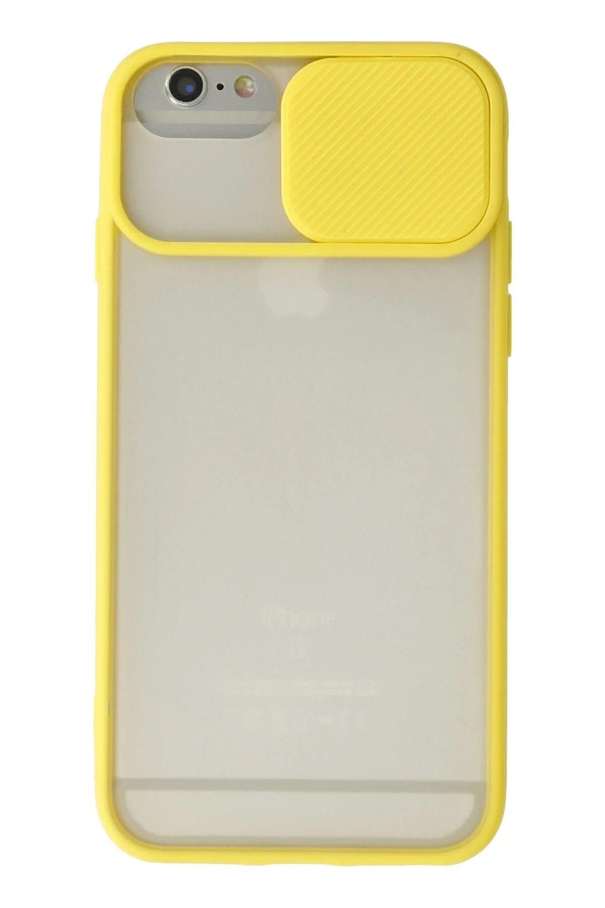 Mey İthalat®  iPhone 6 Plus Kılıf Palm Buzlu Kamera Sürgülü Silikon - Sarı