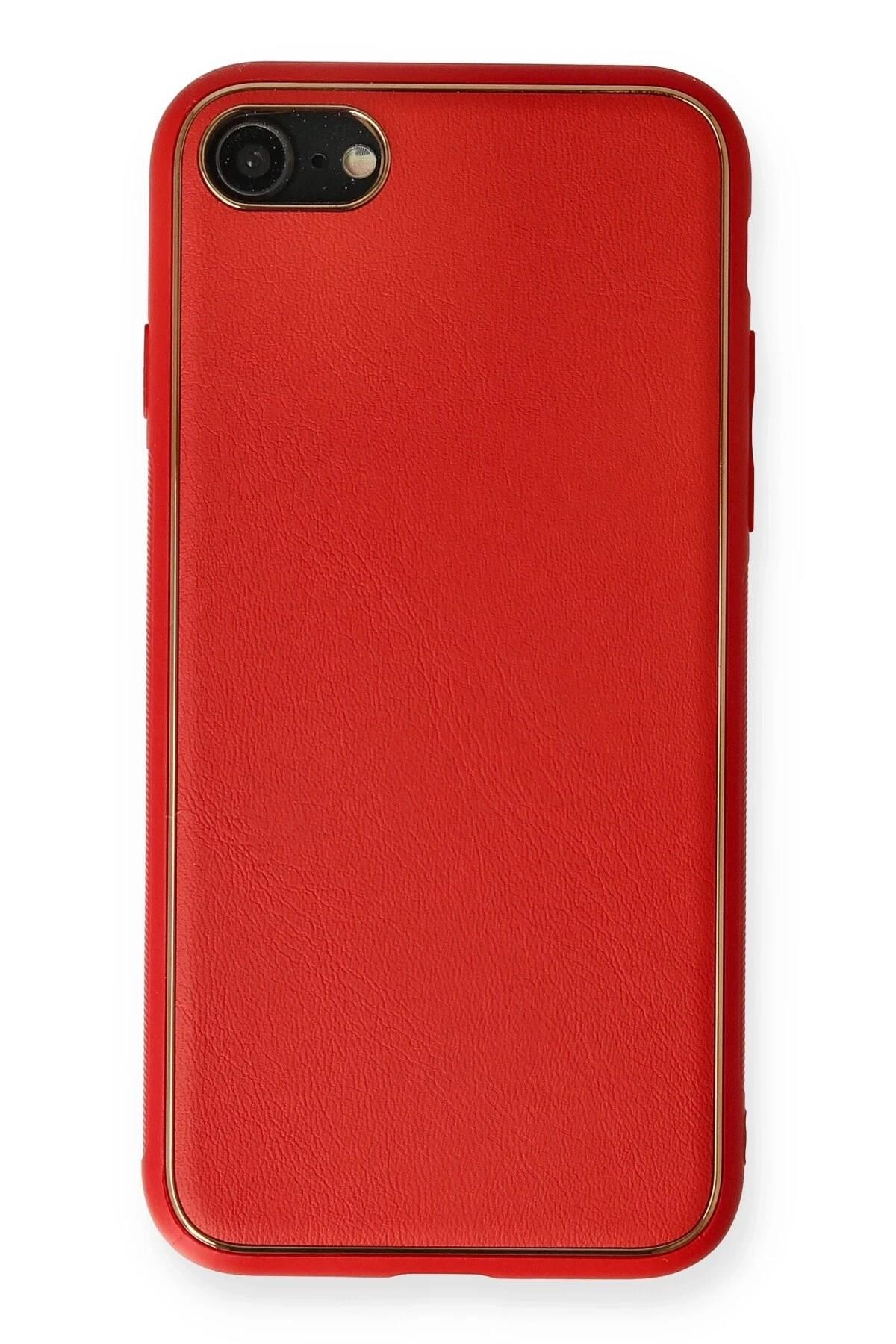 Mey İthalat®  iPhone 7 Kılıf Coco Deri Silikon Kapak - Kırmızı