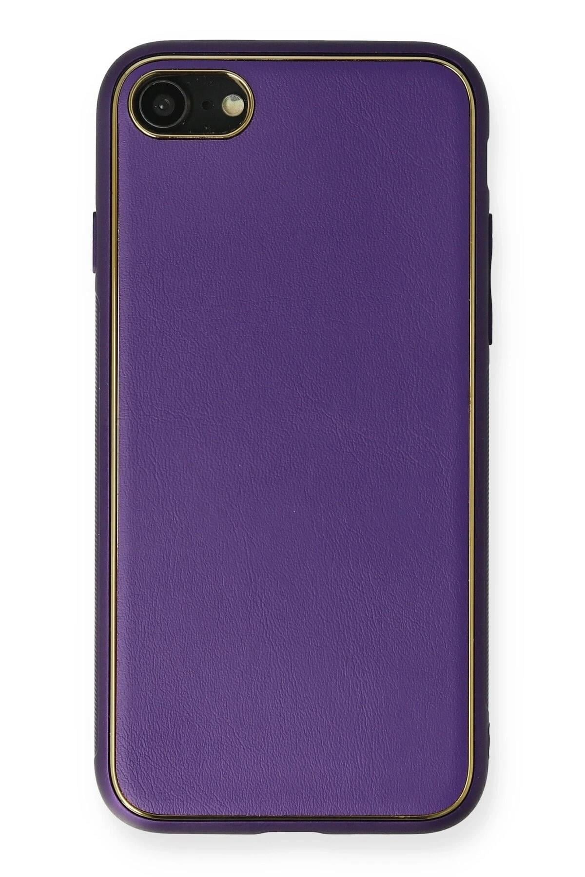 Mey İthalat®  iPhone 7 Kılıf Coco Deri Silikon Kapak - Mor