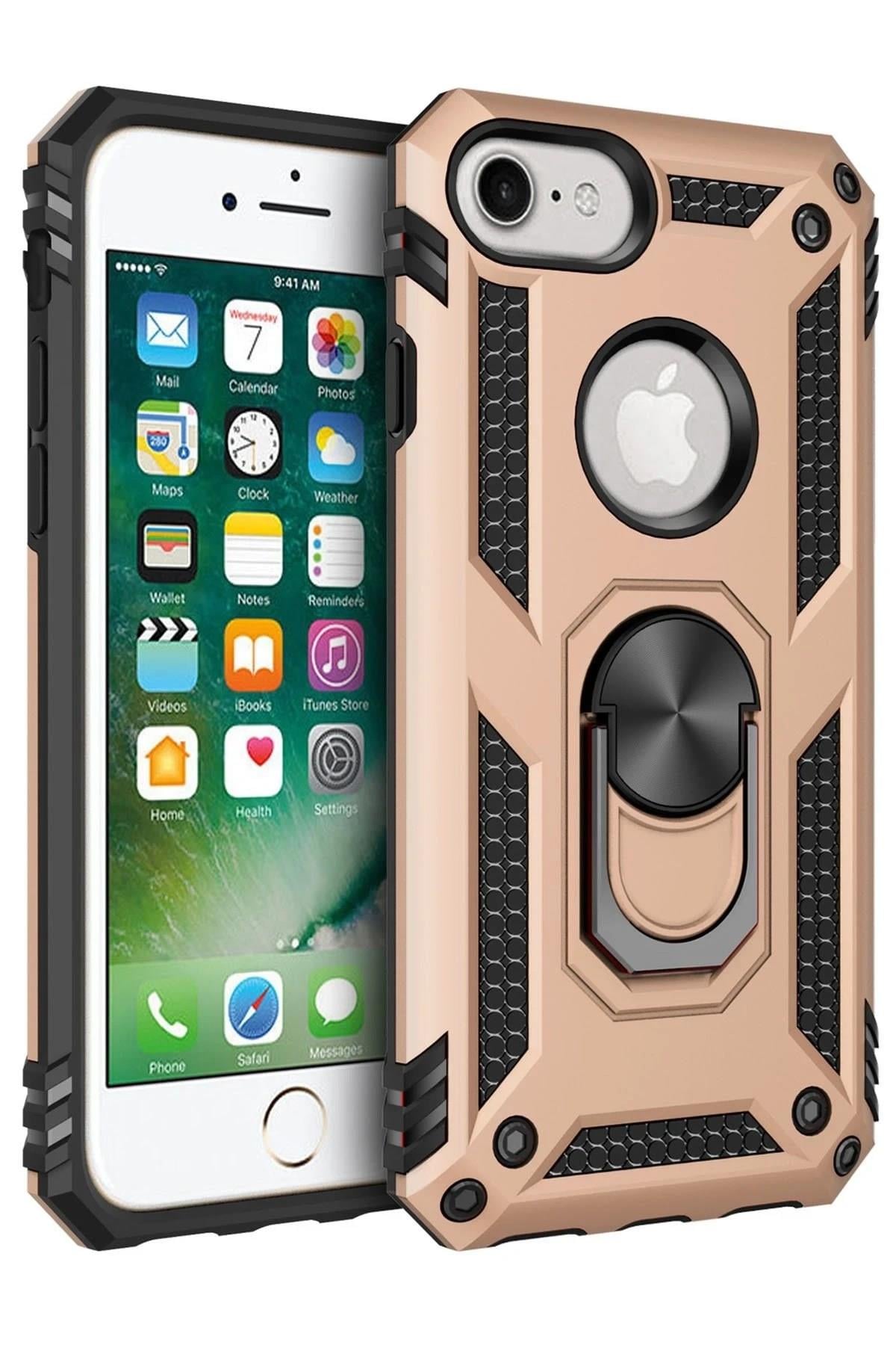 Mey İthalat®  iPhone 7 Kılıf Sofya Yüzüklü Silikon Kapak - Gold