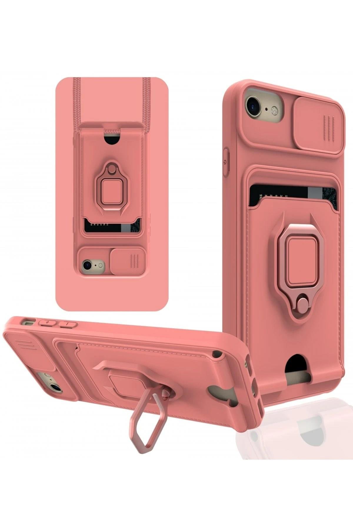 Mey İthalat®  iPhone 7 Kılıf Zuma Kartvizitli Yüzüklü Silikon - Pembe