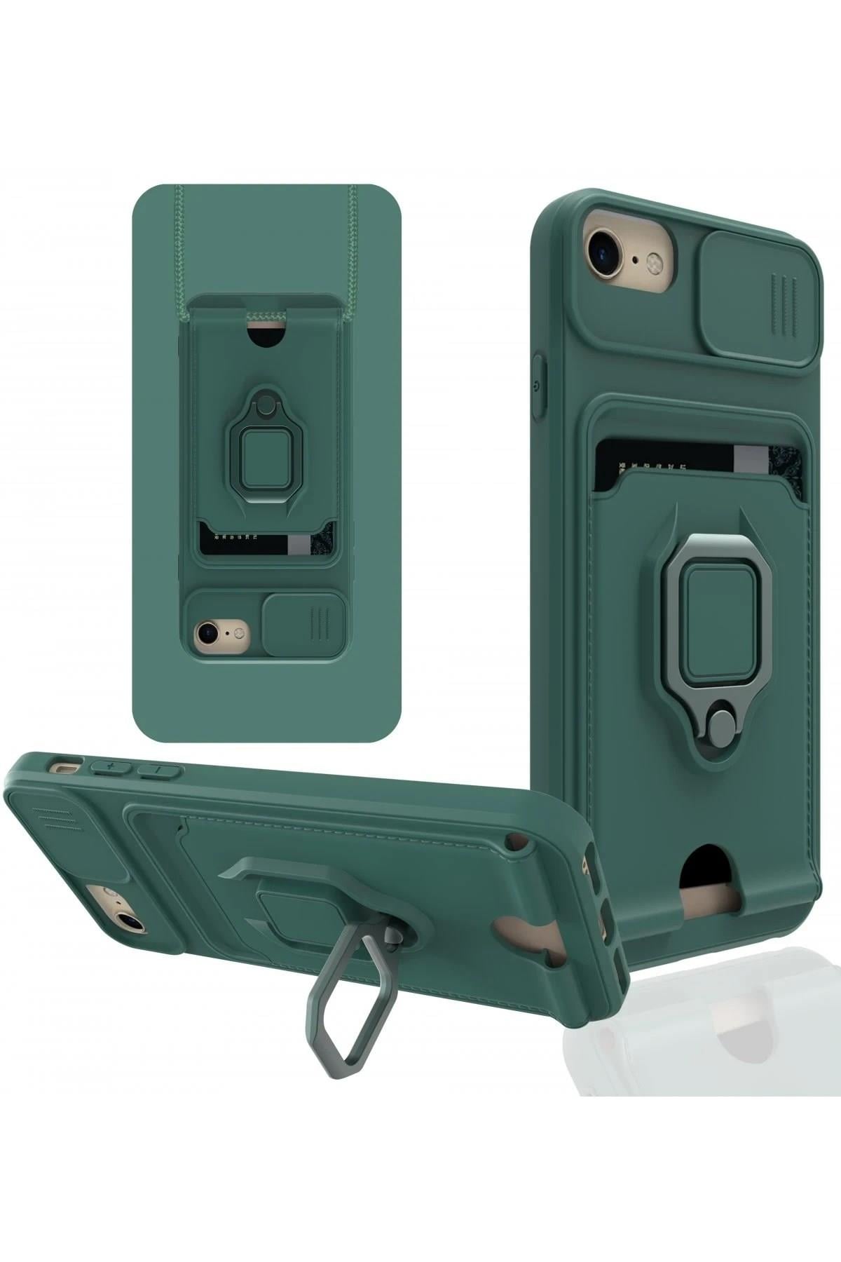 Mey İthalat®  iPhone 7 Kılıf Zuma Kartvizitli Yüzüklü Silikon - Yeşil