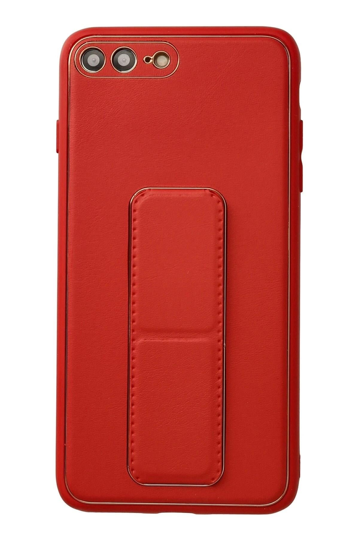 Mey İthalat®  iPhone 7 Plus Kılıf Coco Deri Standlı Kapak - Kırmızı