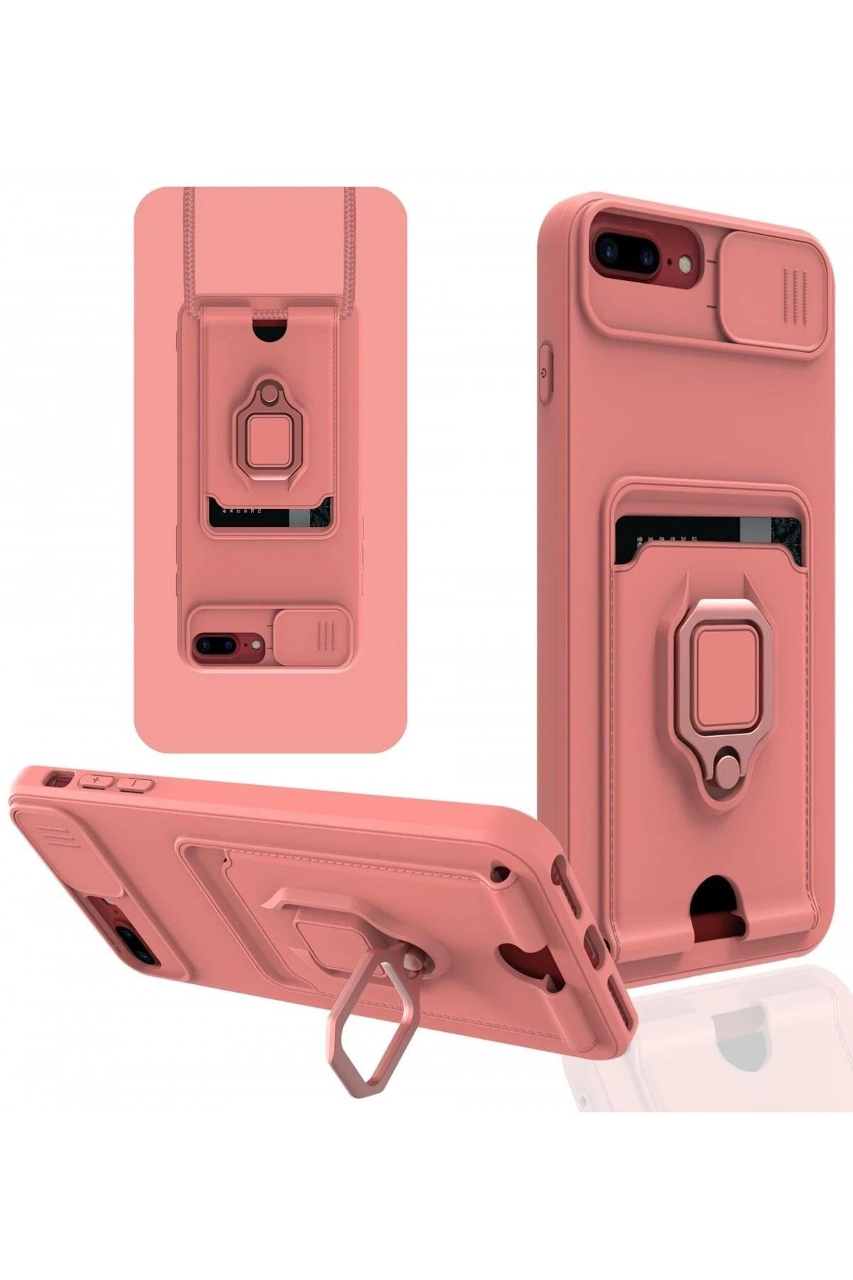 Mey İthalat®  iPhone 7 Plus Kılıf Zuma Kartvizitli Yüzüklü Silikon - Pembe
