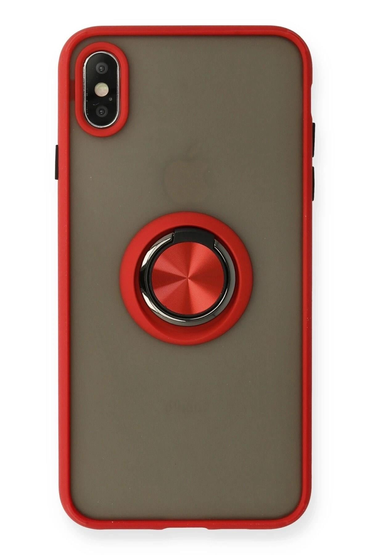 Mey İthalat®  iPhone X Kılıf Montreal Yüzüklü Silikon Kapak - Kırmızı
