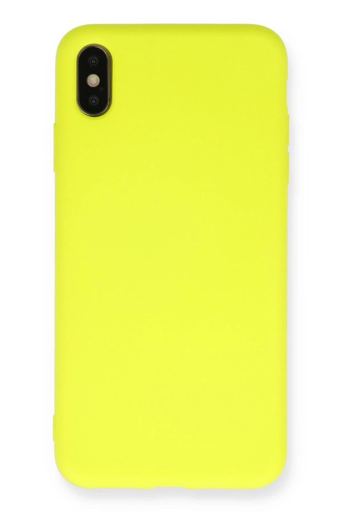 Mey İthalat®  iPhone X Kılıf Nano içi Kadife Silikon - Sarı