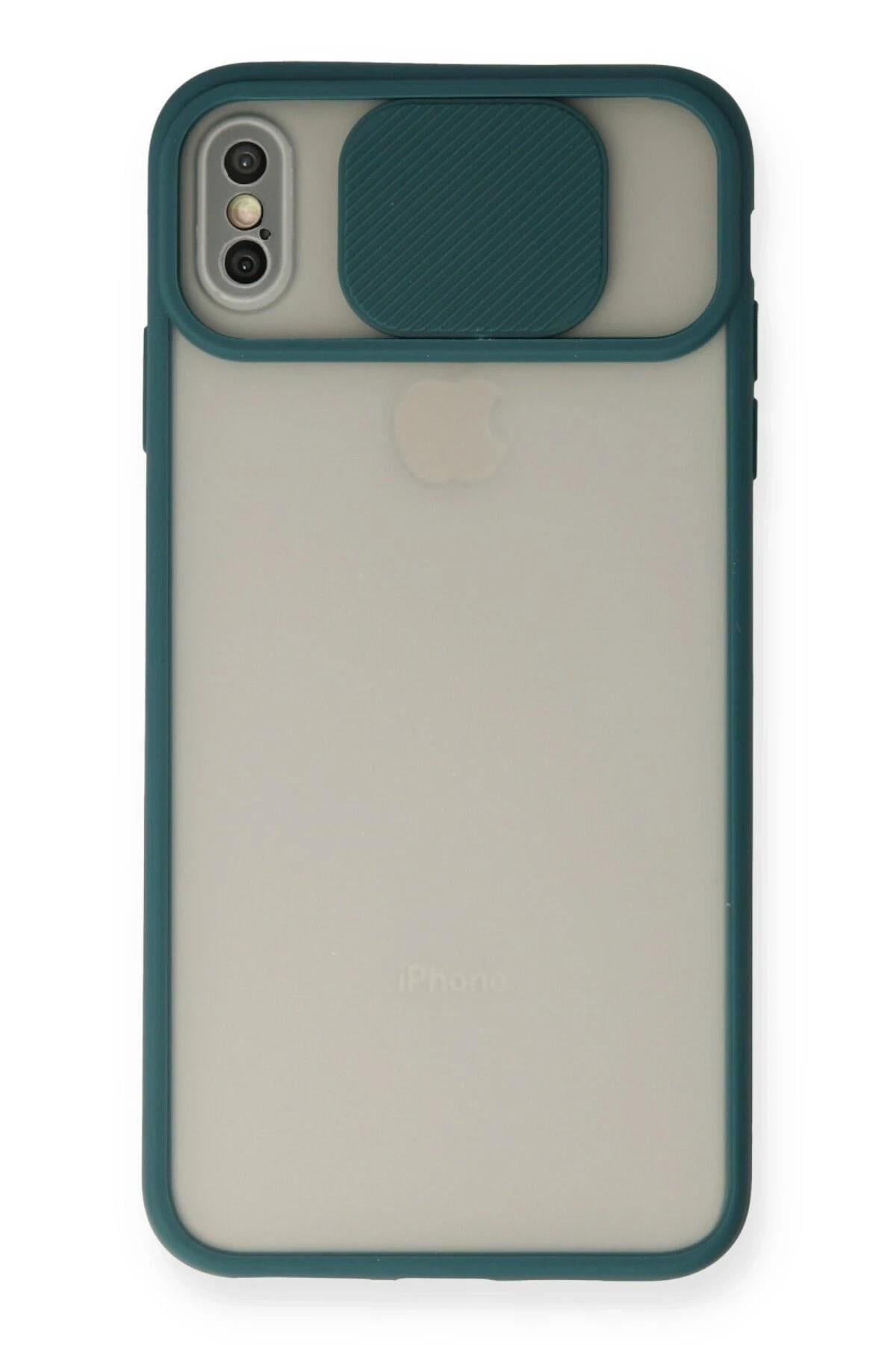 Mey İthalat®  iPhone X Kılıf Palm Buzlu Kamera Sürgülü Silikon - Yeşil