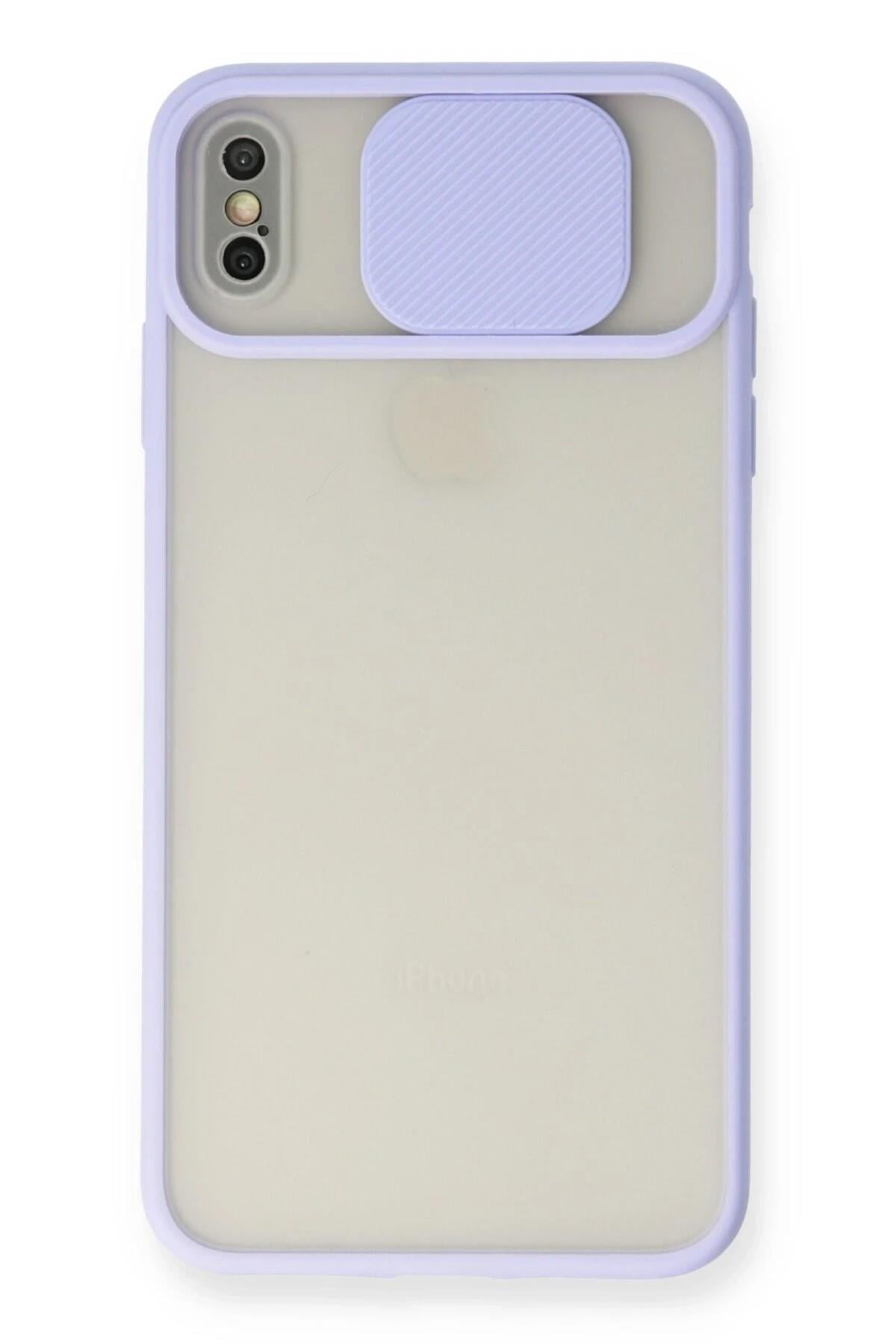 Mey İthalat®  iPhone X Kılıf Palm Buzlu Kamera Sürgülü Silikon - Lila