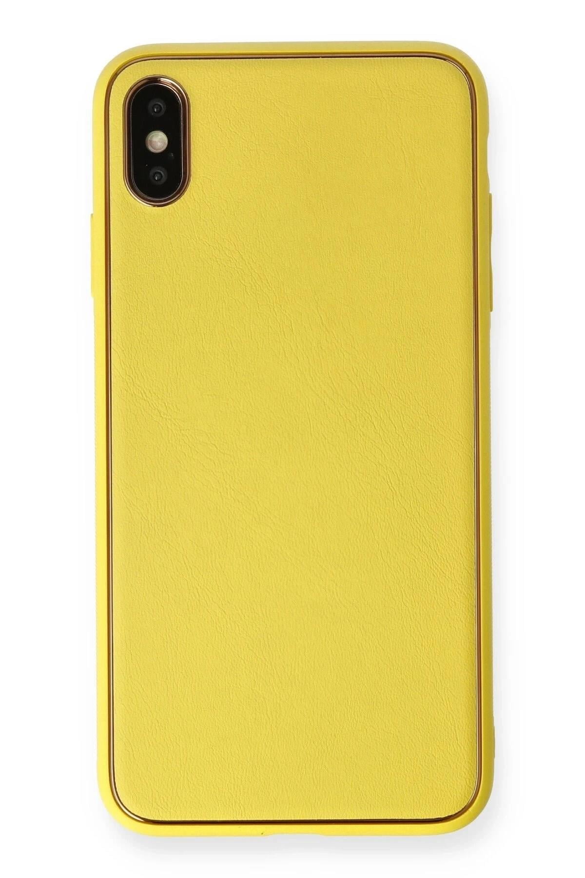 Mey İthalat®  iPhone XS Max Kılıf Coco Deri Silikon Kapak - Sarı