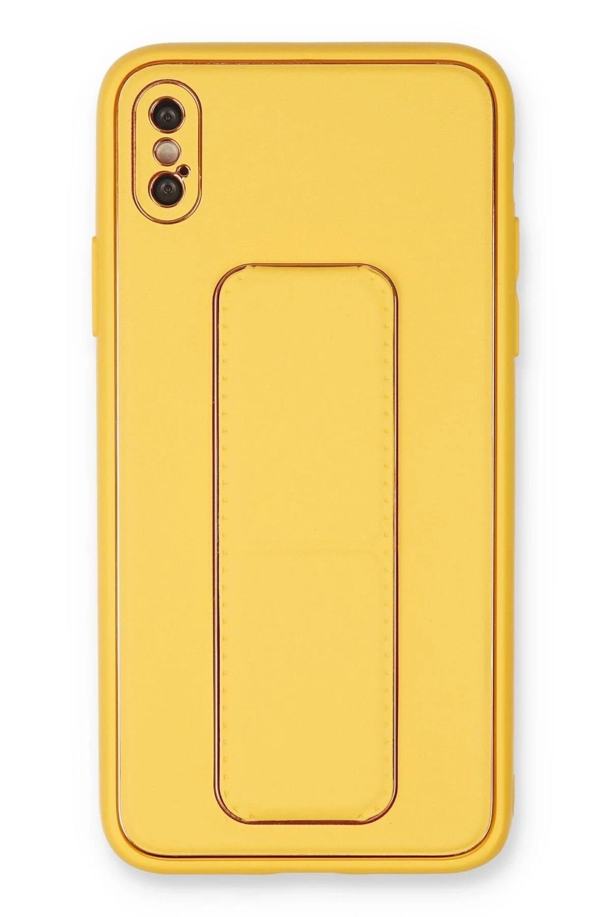 Mey İthalat®  iPhone XS Max Kılıf Coco Deri Standlı Kapak - Sarı