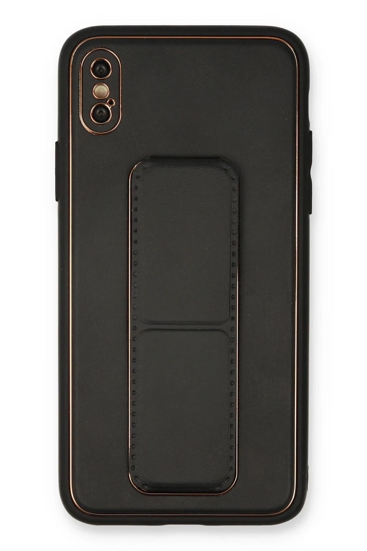Mey İthalat®  iPhone XS Max Kılıf Coco Deri Standlı Kapak - Siyah
