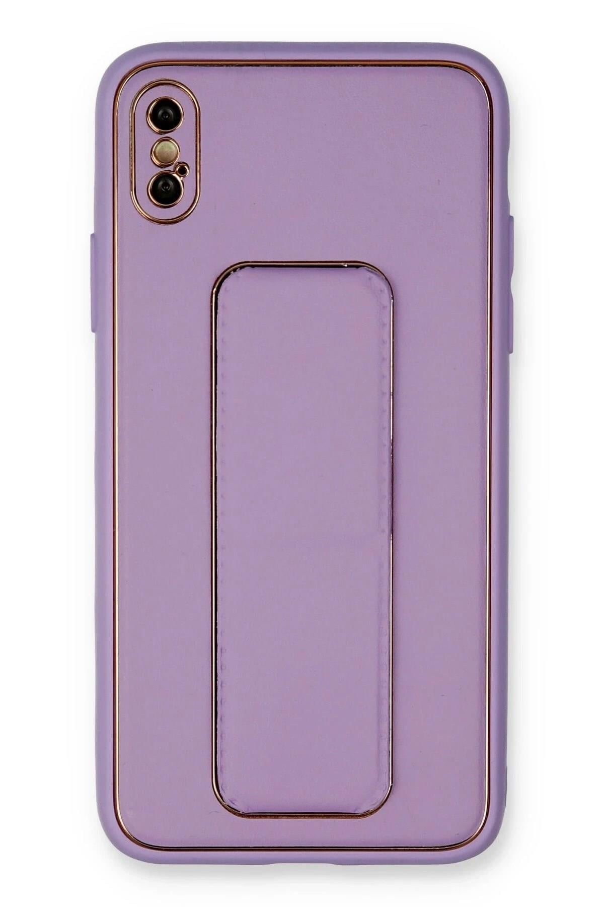 Mey İthalat®  iPhone XS Max Kılıf Coco Deri Standlı Kapak - Koyu Lila
