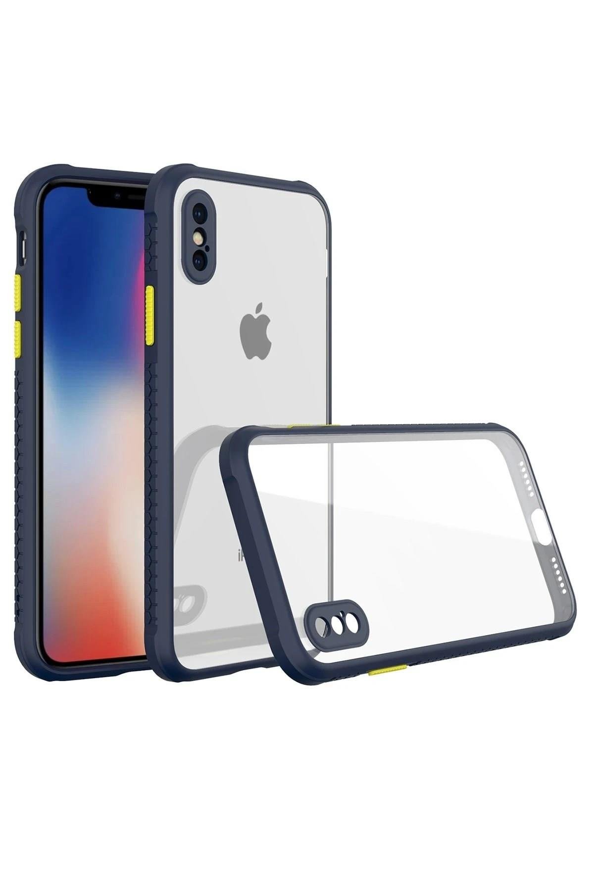 Mey İthalat®  iPhone XS Max Kılıf Miami Şeffaf Silikon - Lacivert