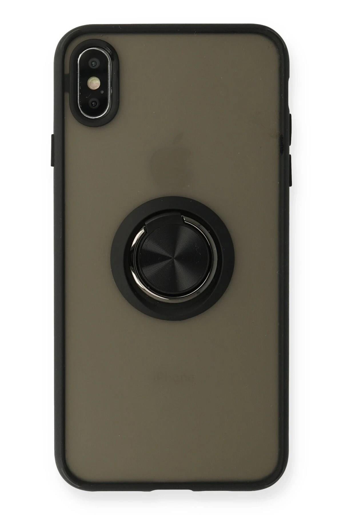 Mey İthalat®  iPhone XS Max Kılıf Montreal Yüzüklü Silikon Kapak - Siyah
