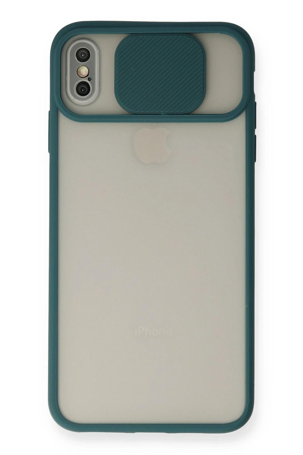 Mey İthalat®  iPhone XS Max Kılıf Palm Buzlu Kamera Sürgülü Silikon - Yeşil