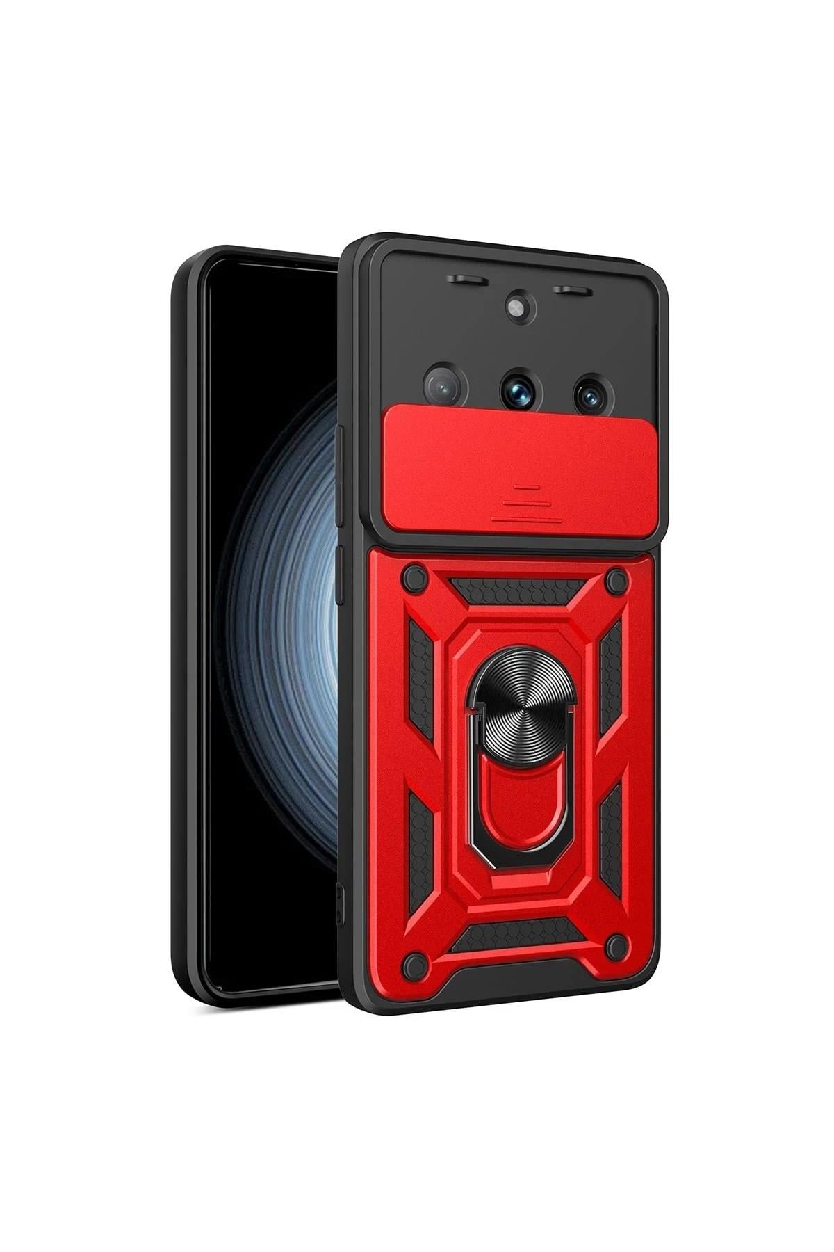 Mey İthalat®  Realme 11 Pro Kılıf Pars Lens Yüzüklü Silikon - Kırmızı