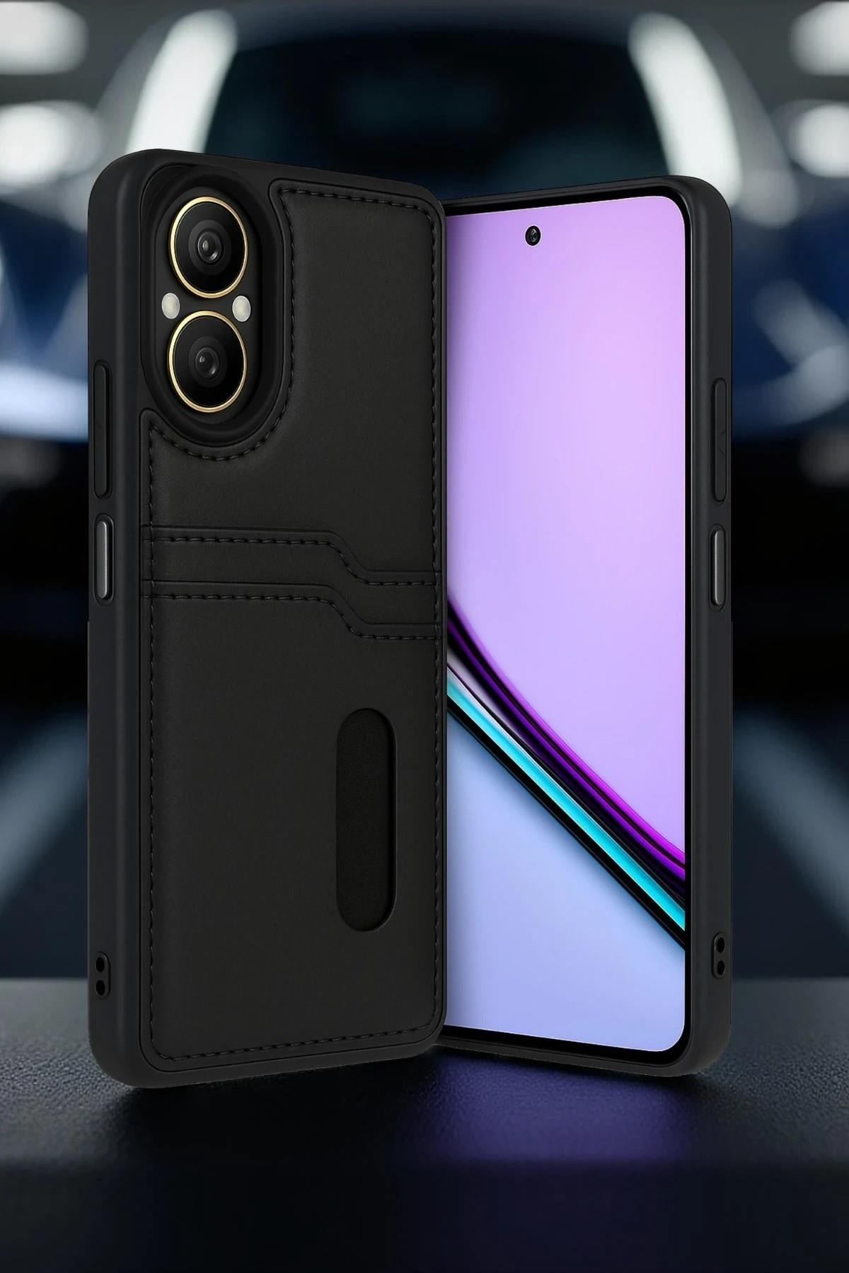 Mey İthalat®  Realme 12 Lite Kılıf Sara Kartvizitli Deri Kılıf - Kırmızı