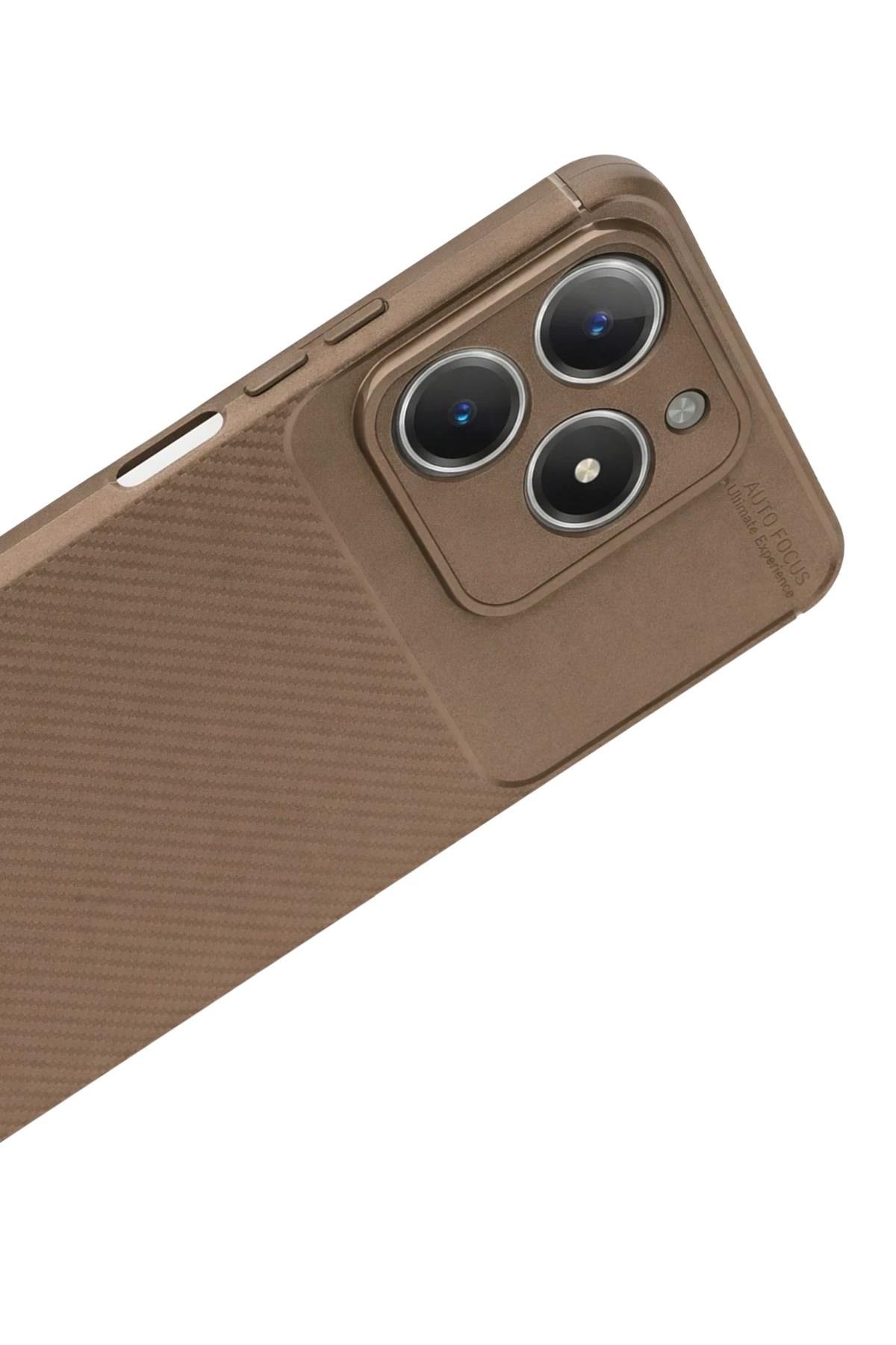 Mey İthalat®  Realme C61 Kılıf Auto Focus Karbon Kapak - Kahverengi