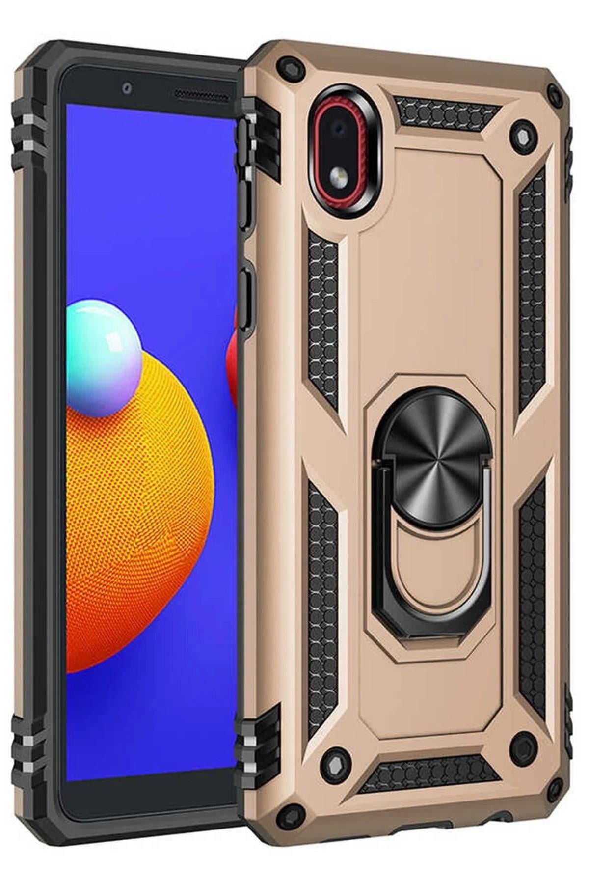 Mey İthalat®  Samsung Galaxy A01 Core Kılıf Sofya Yüzüklü Silikon Kapak - Gold