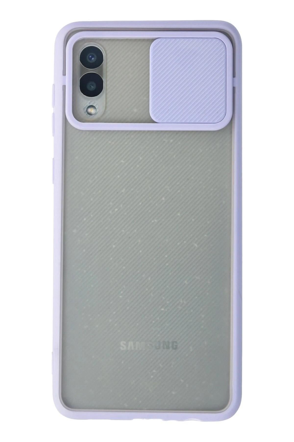Mey İthalat®  Samsung Galaxy A02 Kılıf Palm Buzlu Kamera Sürgülü Silikon - Lila