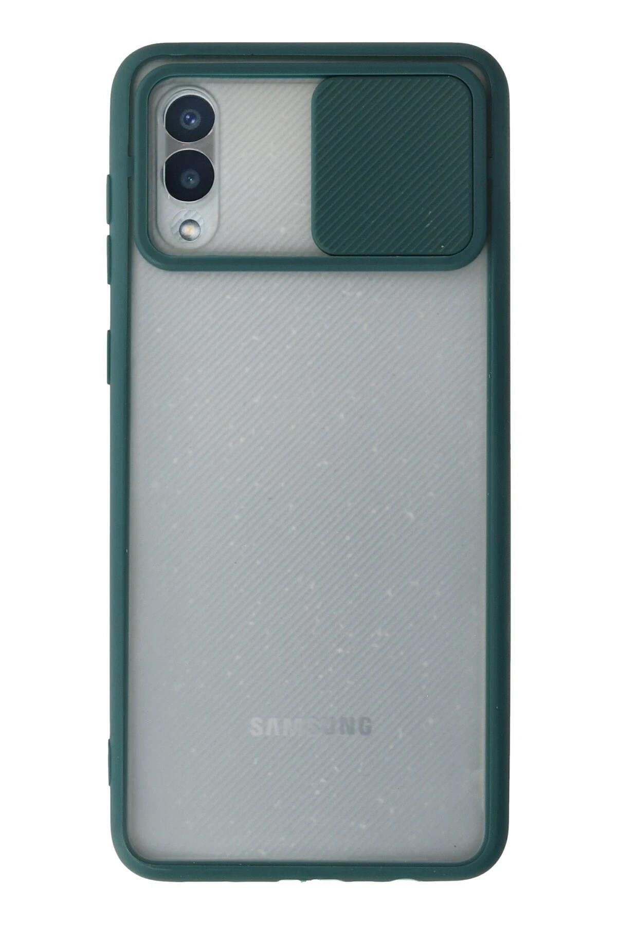 Mey İthalat®  Samsung Galaxy A02 Kılıf Palm Buzlu Kamera Sürgülü Silikon - Yeşil