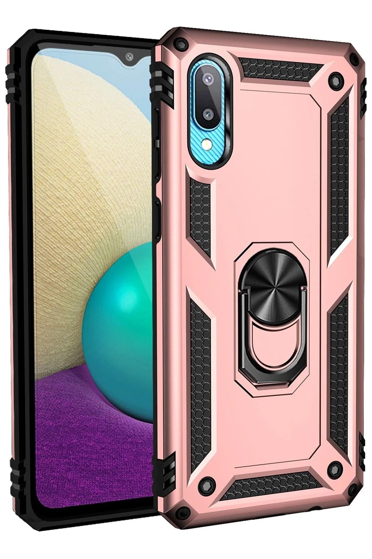 Mey İthalat®  Samsung Galaxy A02 Kılıf Sofya Yüzüklü Silikon Kapak - Rose