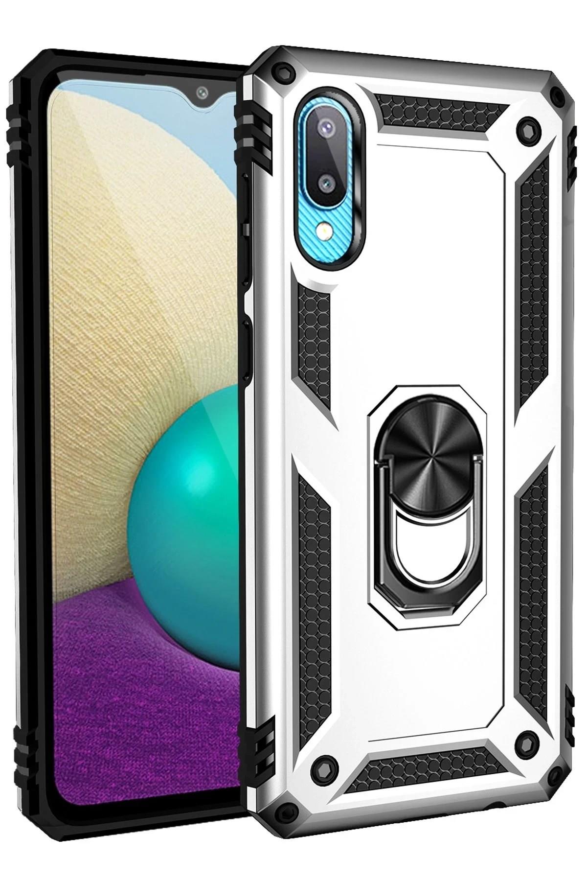 Mey İthalat®  Samsung Galaxy A02 Kılıf Sofya Yüzüklü Silikon Kapak - Gümüş