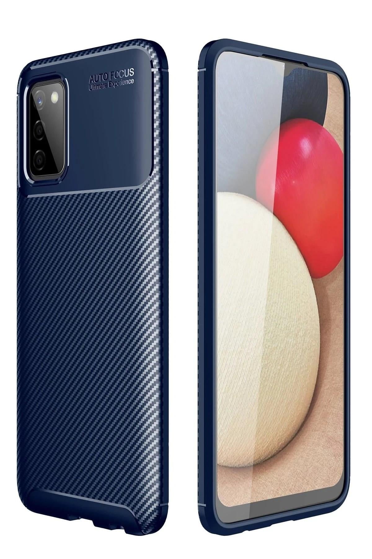 Mey İthalat®  Samsung Galaxy A02S Kılıf Auto Focus Karbon Kapak - Lacivert