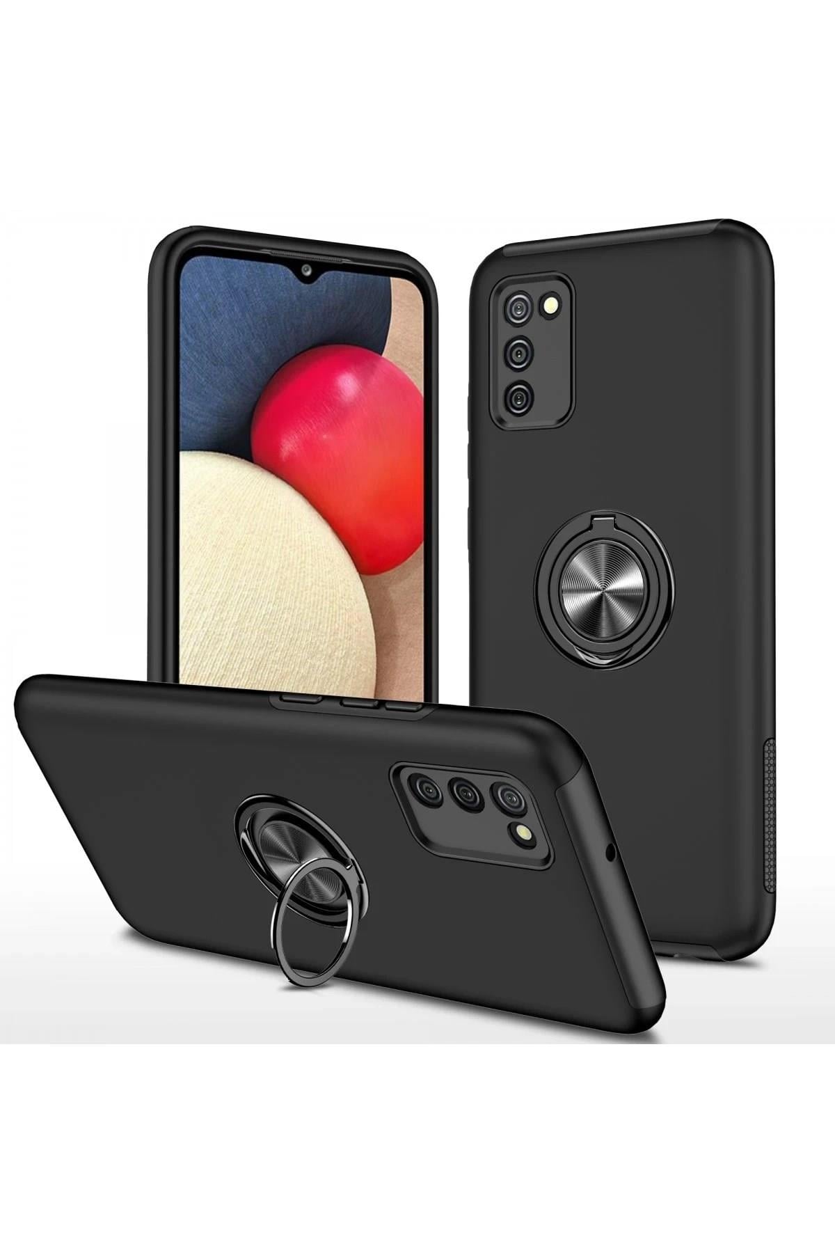 Mey İthalat®  Samsung Galaxy A02S Kılıf Elit Yüzüklü Kapak - Siyah