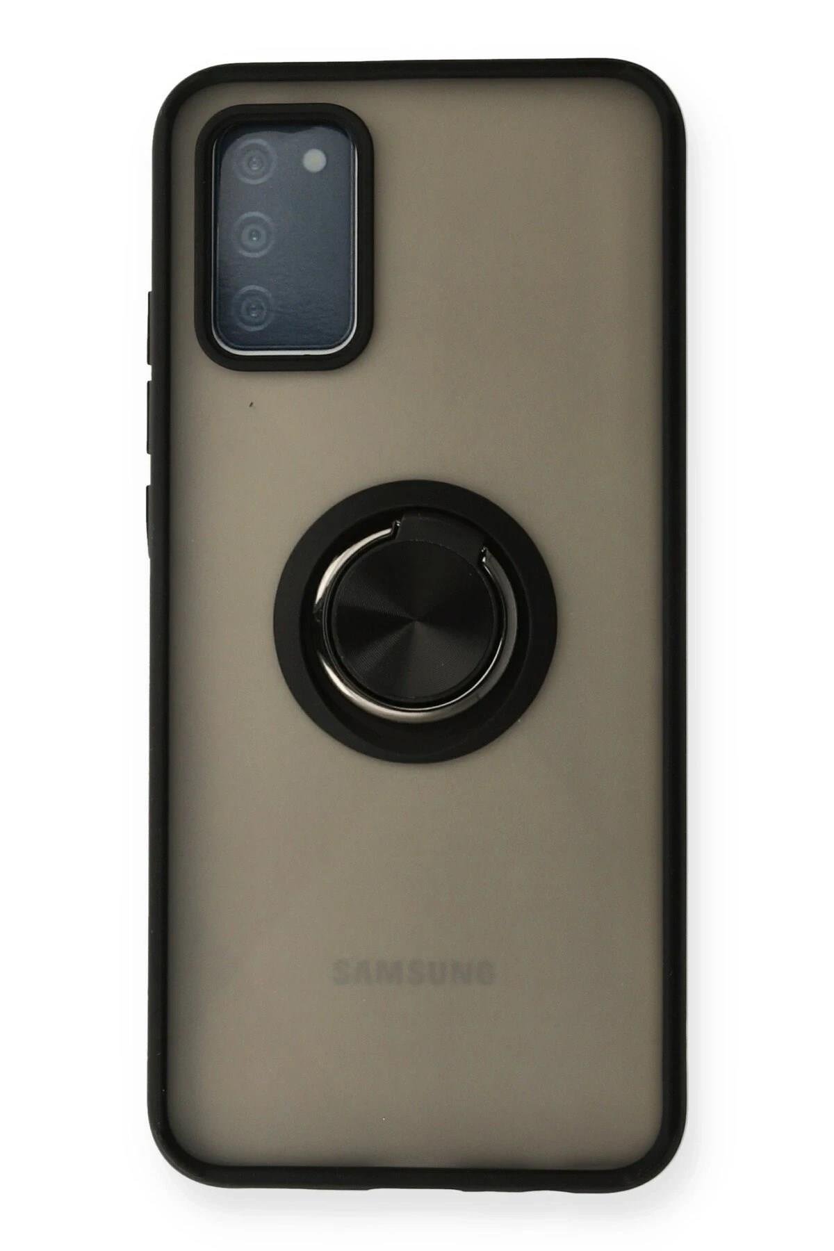 Mey İthalat®  Samsung Galaxy A02S Kılıf Montreal Yüzüklü Silikon Kapak - Siyah