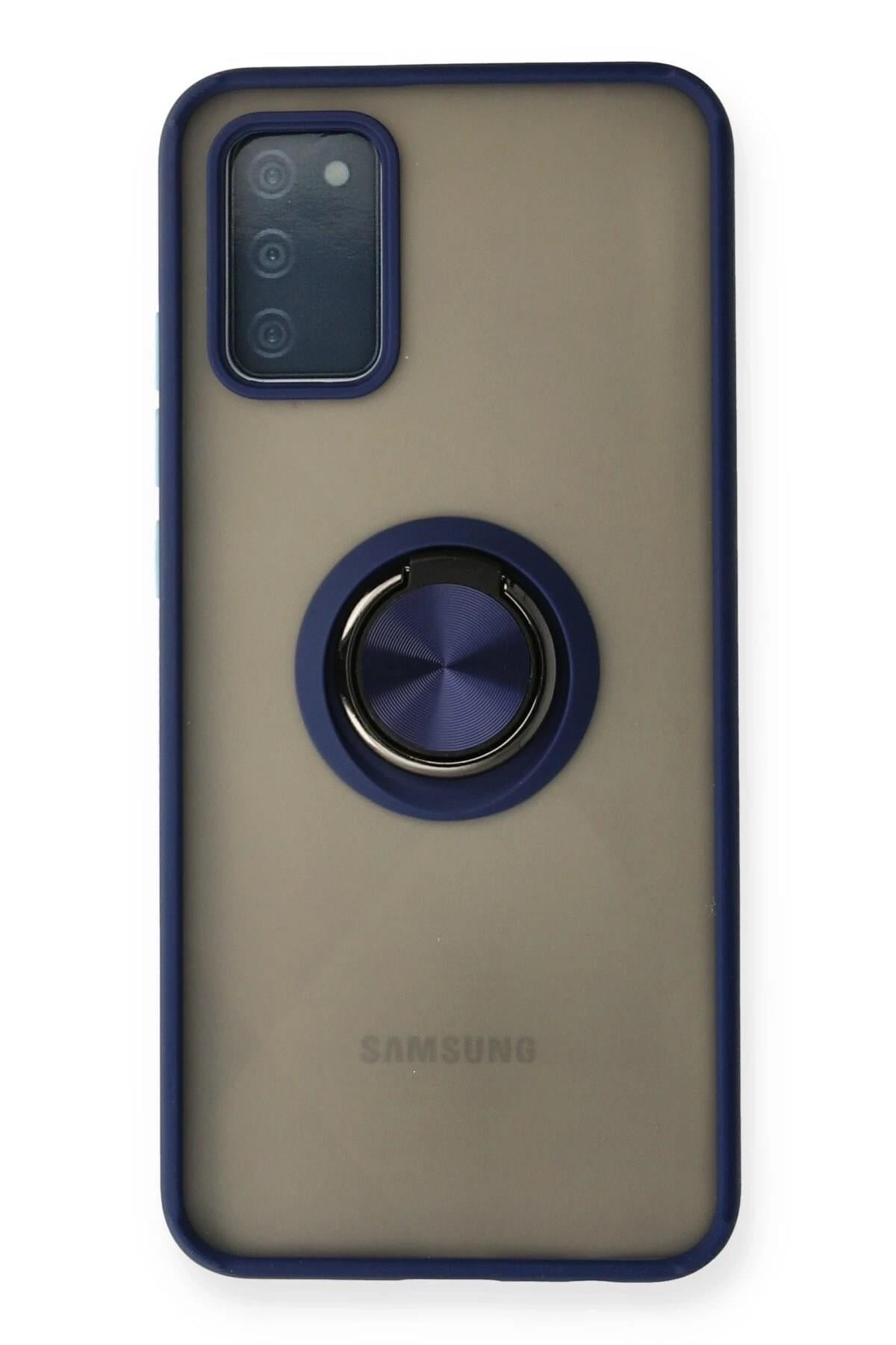 Mey İthalat®  Samsung Galaxy A02S Kılıf Montreal Yüzüklü Silikon Kapak - Lacivert
