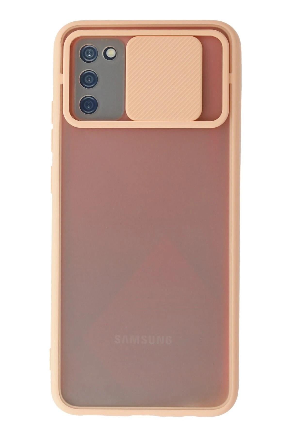 Mey İthalat®  Samsung Galaxy A02S Kılıf Palm Buzlu Kamera Sürgülü Silikon - Pembe