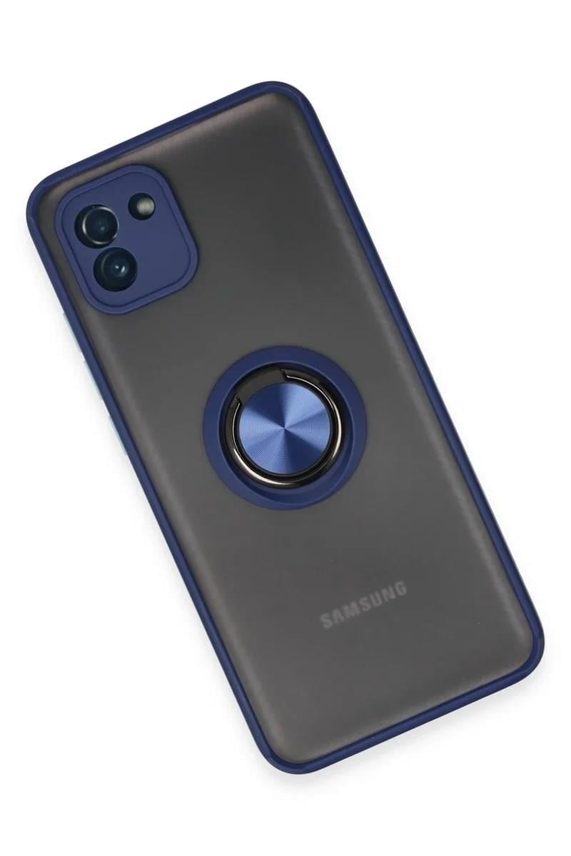 Mey İthalat®  Samsung Galaxy A03 Kılıf Montreal Yüzüklü Silikon Kapak - Lacivert