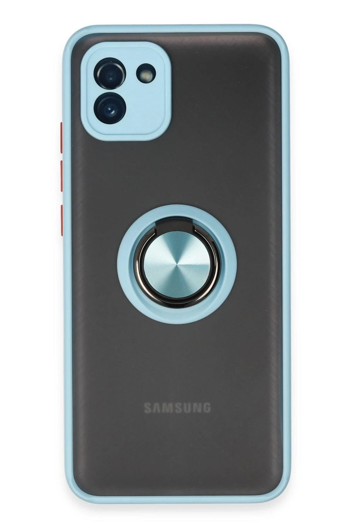 Mey İthalat®  Samsung Galaxy A03 Kılıf Montreal Yüzüklü Silikon Kapak - Buz Mavi