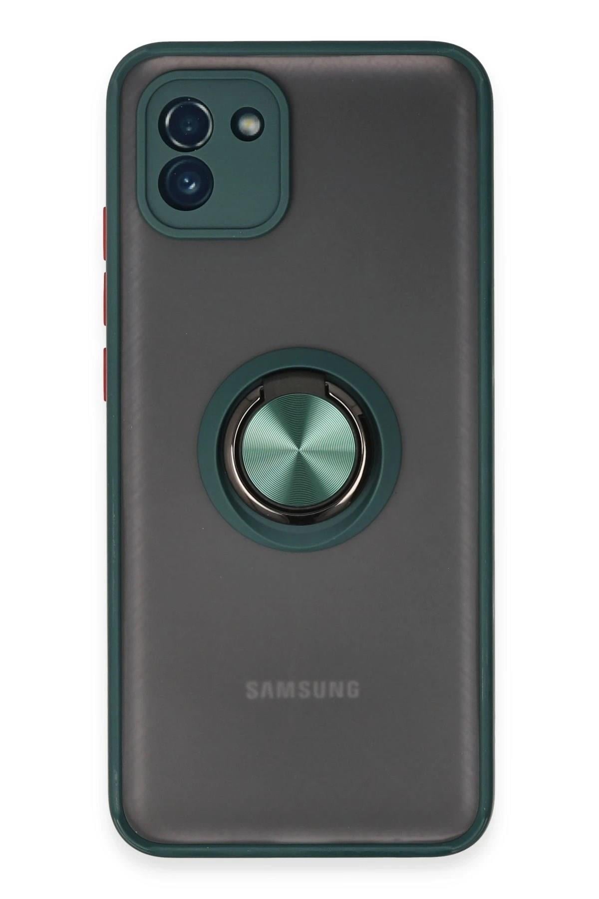 Mey İthalat®  Samsung Galaxy A03 Kılıf Montreal Yüzüklü Silikon Kapak - Yeşil