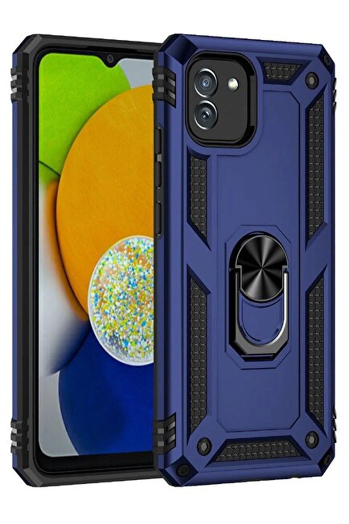 Mey İthalat®  Samsung Galaxy A03 Kılıf Sofya Yüzüklü Silikon Kapak - Lacivert