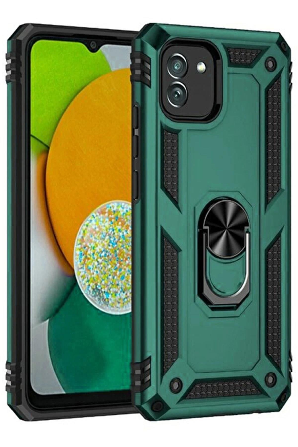 Mey İthalat®  Samsung Galaxy A03 Kılıf Sofya Yüzüklü Silikon Kapak - Yeşil