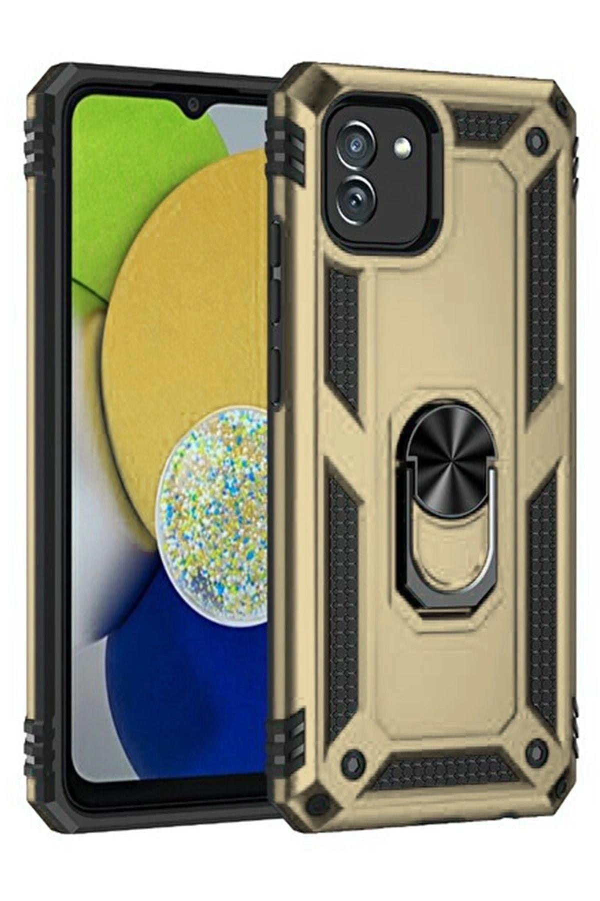 Mey İthalat®  Samsung Galaxy A03 Kılıf Sofya Yüzüklü Silikon Kapak - Gold