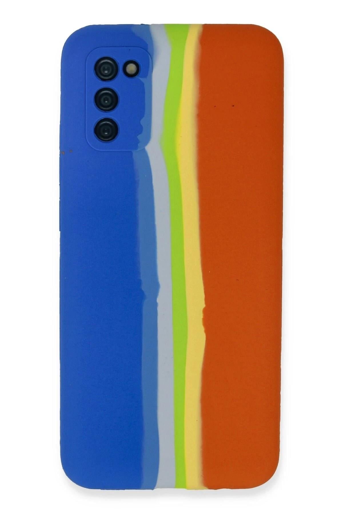 Mey İthalat®  Samsung Galaxy A03S Kılıf Ebruli Lansman Silikon - Mavi-Turuncu
