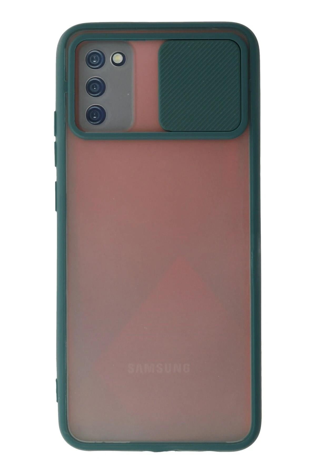 Mey İthalat®  Samsung Galaxy A03S Kılıf Palm Buzlu Kamera Sürgülü Silikon - Yeşil