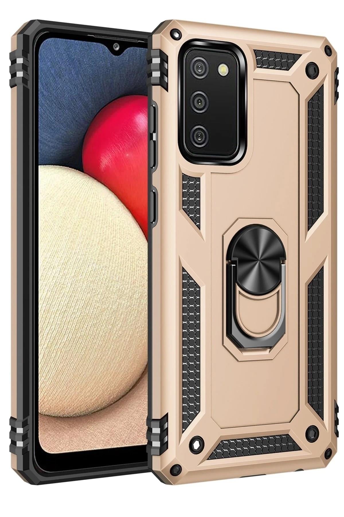 Mey İthalat®  Samsung Galaxy A03S Kılıf Sofya Yüzüklü Silikon Kapak - Gold