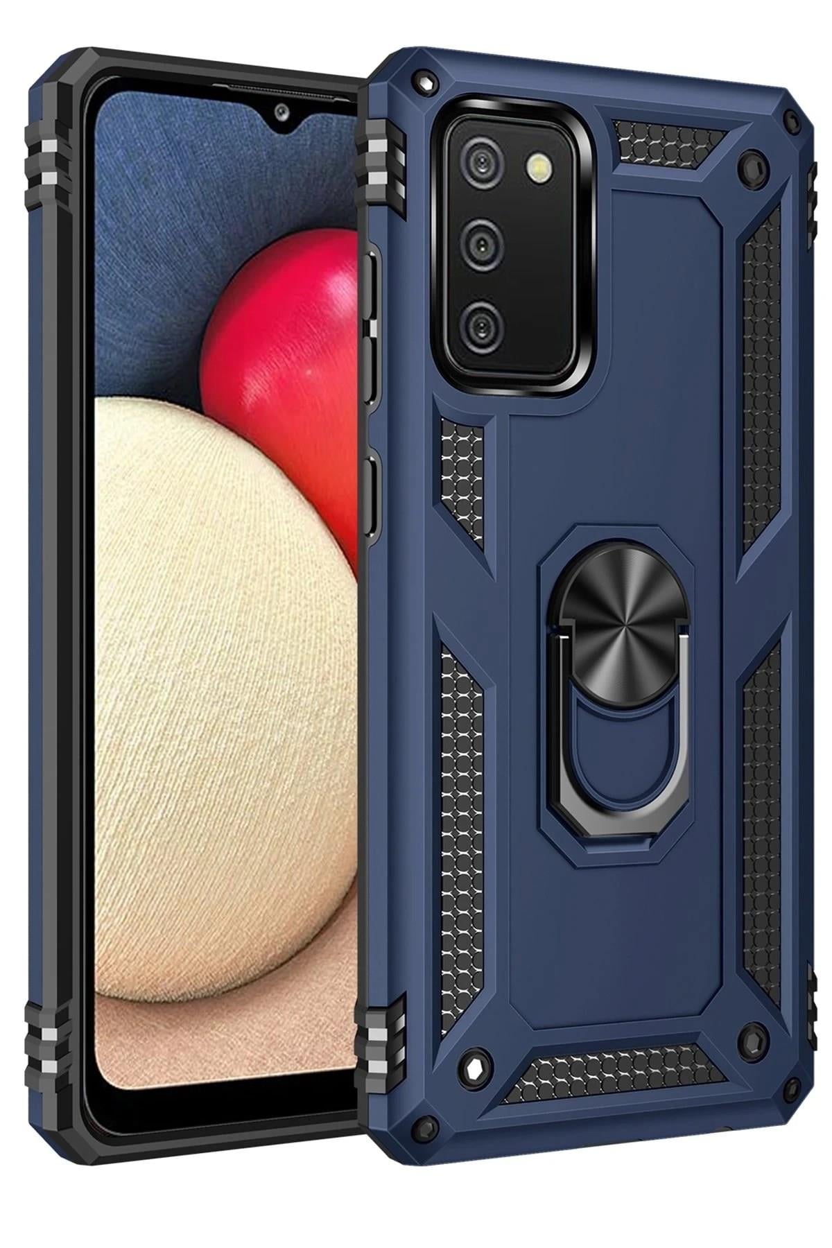 Mey İthalat®  Samsung Galaxy A03S Kılıf Sofya Yüzüklü Silikon Kapak - Lacivert
