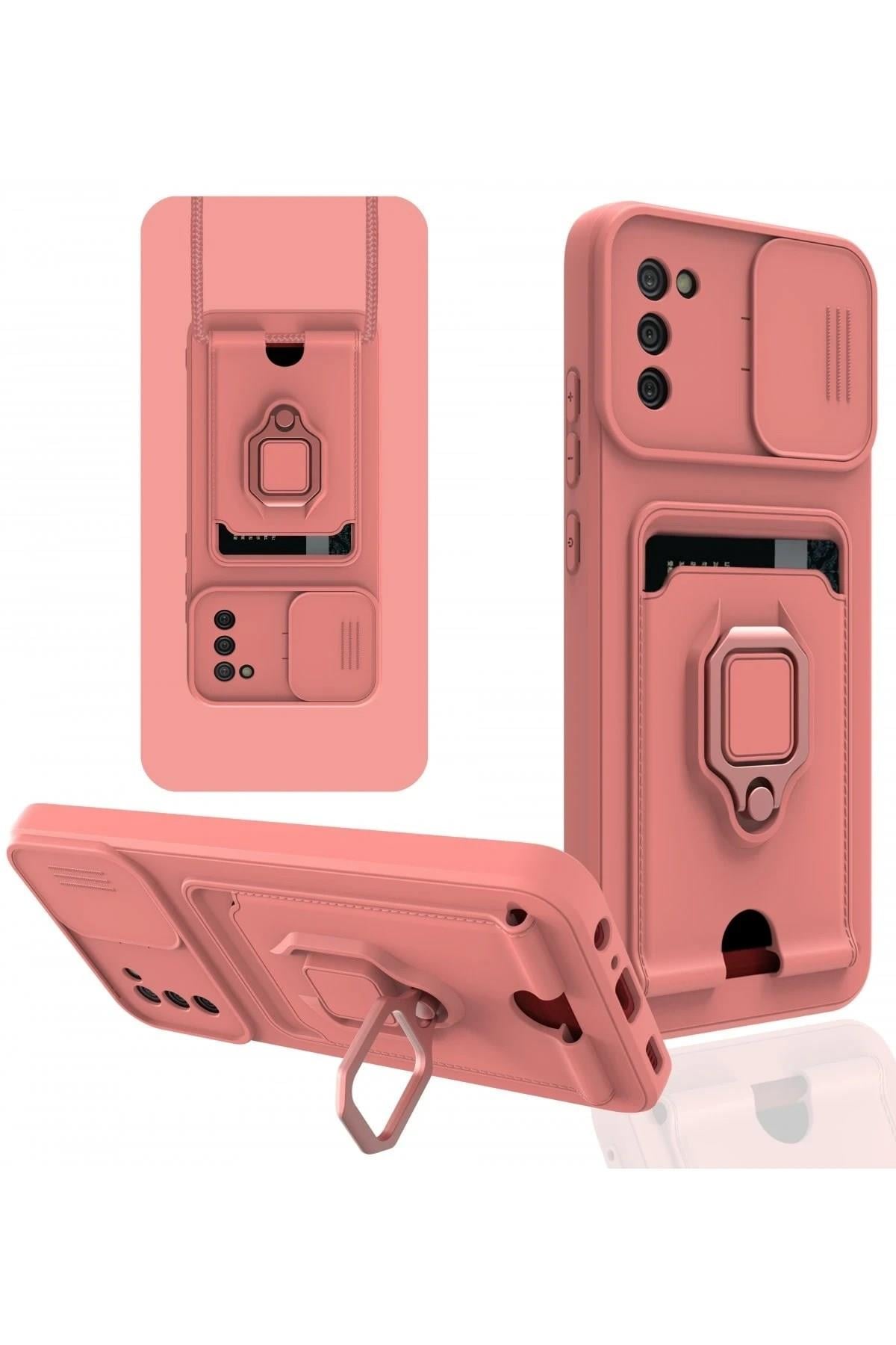 Mey İthalat®  Samsung Galaxy A03S Kılıf Zuma Kartvizitli Yüzüklü Silikon - Pembe
