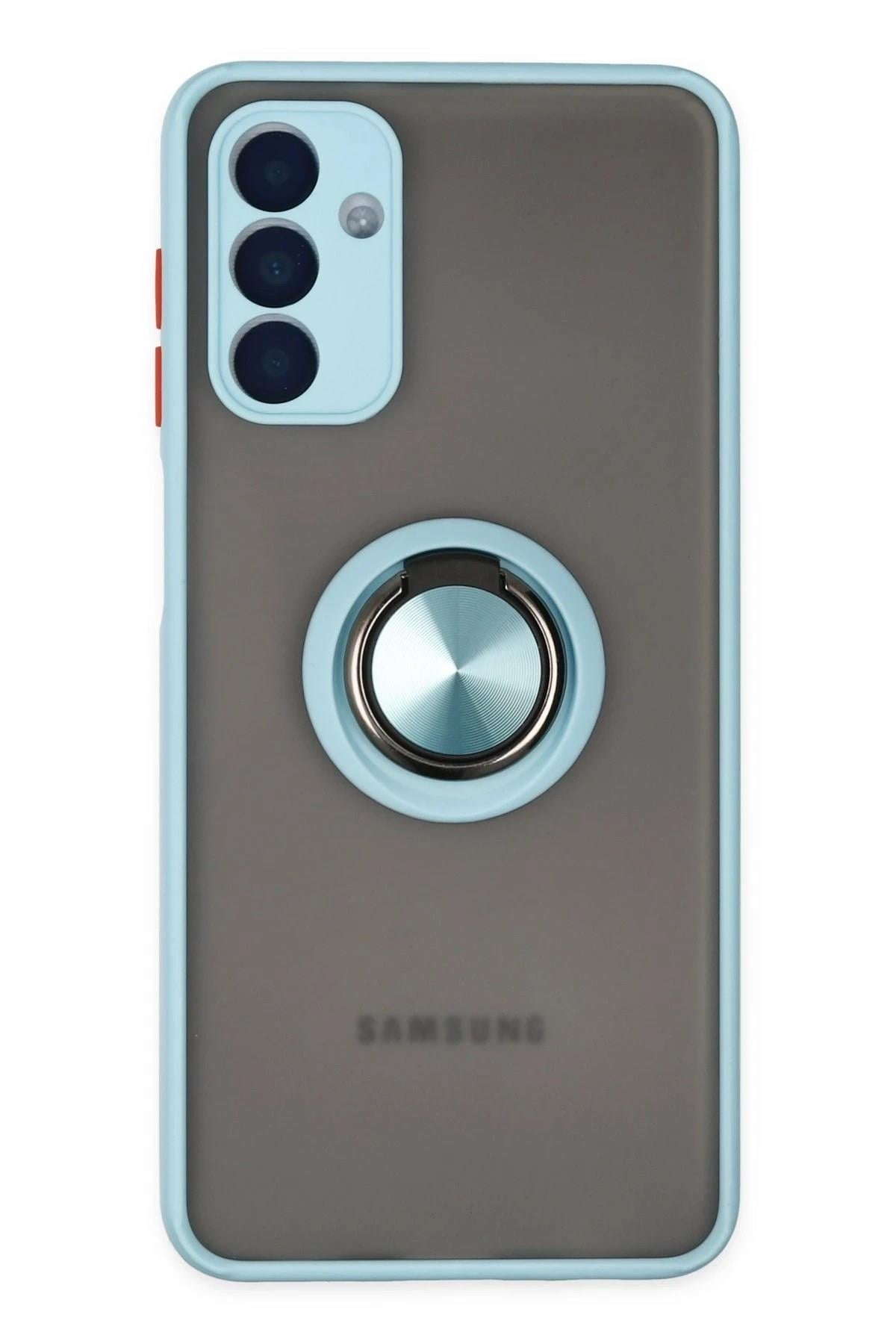 Mey İthalat®  Samsung Galaxy A04S Kılıf Montreal Yüzüklü Silikon Kapak - Buz Mavi