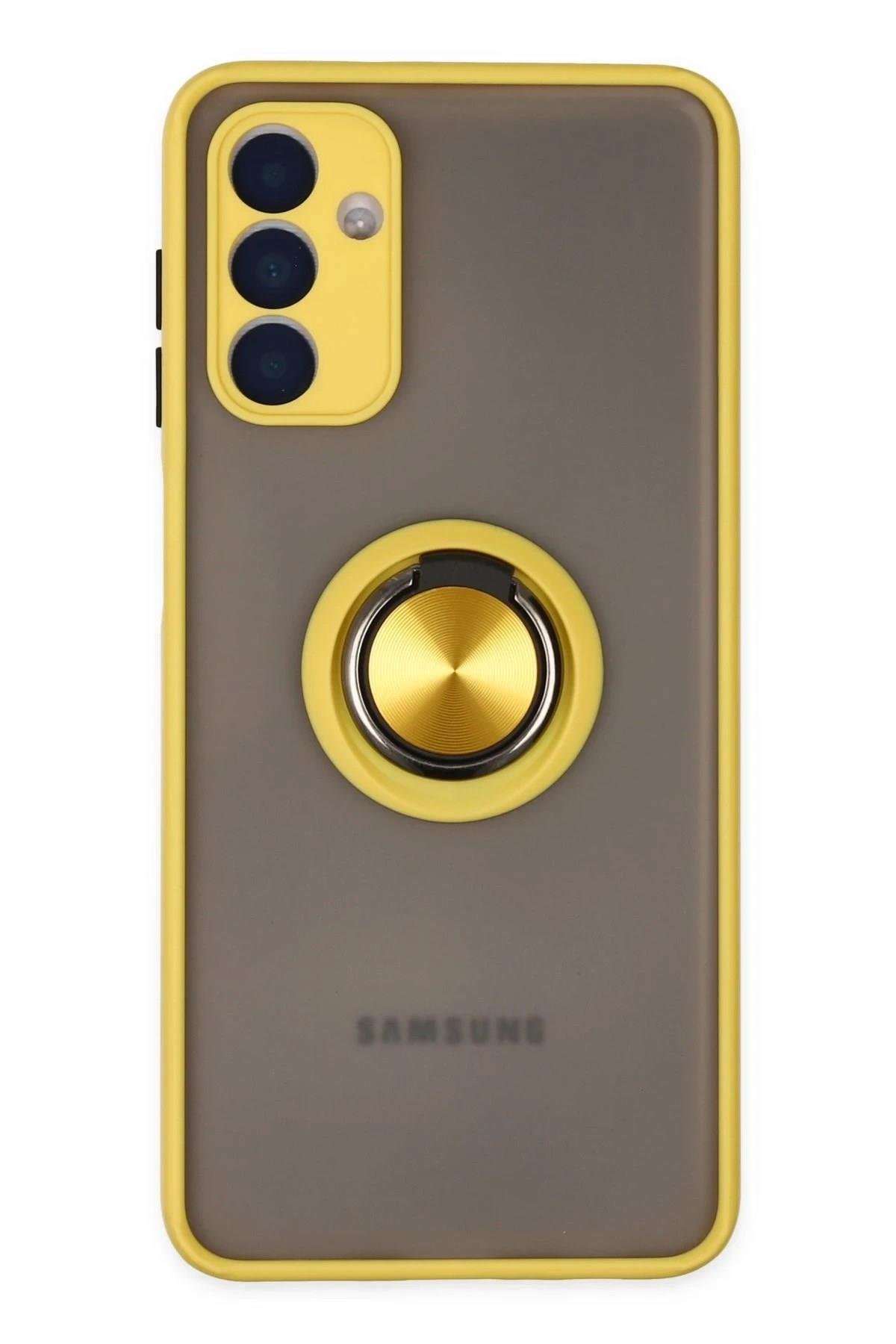 Mey İthalat®  Samsung Galaxy A04S Kılıf Montreal Yüzüklü Silikon Kapak - Sarı