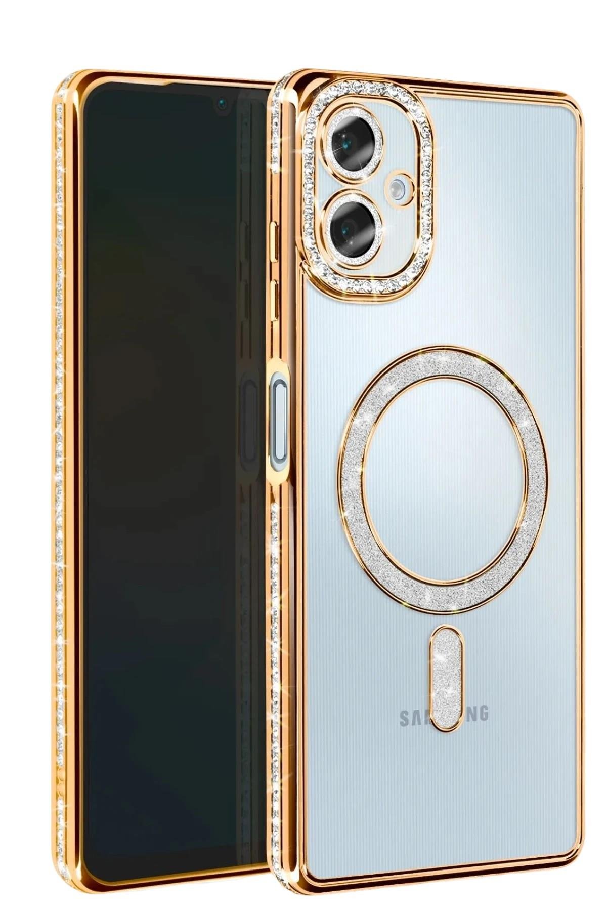 Mey İthalat®  Samsung Galaxy A06 Joke Simli Magneticsafe Kılıf - Gold