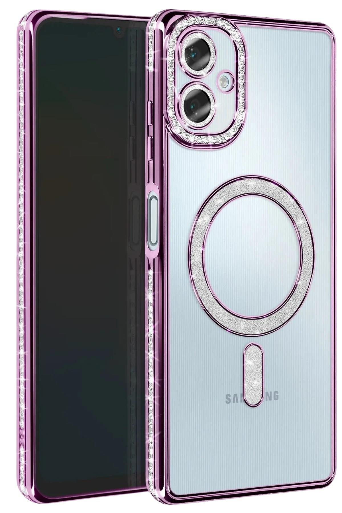 Mey İthalat®  Samsung Galaxy A06 Joke Simli Magneticsafe Kılıf - Derin Mor